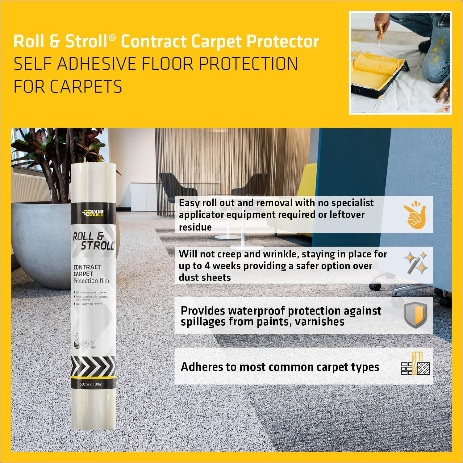 Thumbnail 3 de Everbuild Roll and Stroll Contract Carpet Protector – Self-Adhesive, Waterproof, 600mm x 100m