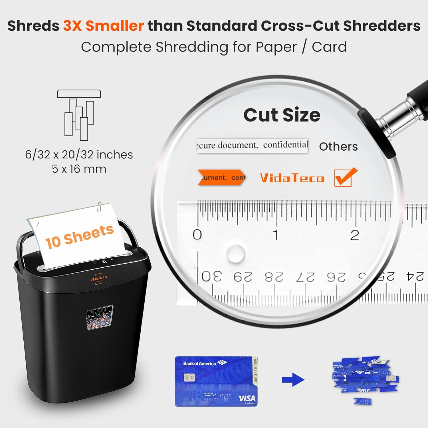 Thumbnail 3 de VidaTeco Micro-Cut Shredder 10‑sheet, P‑4 📠