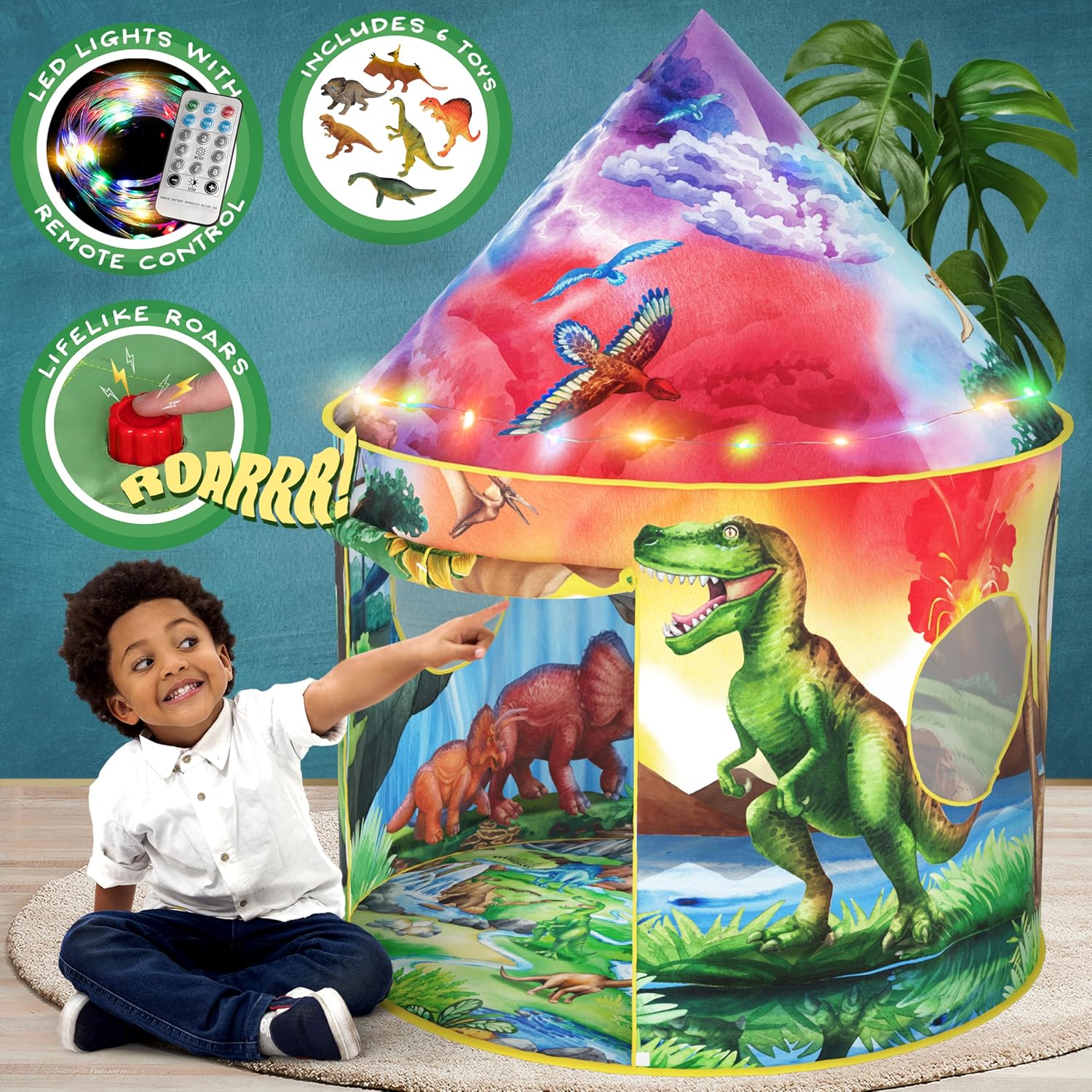 Kids dinosaur tent with 6 roar sounds