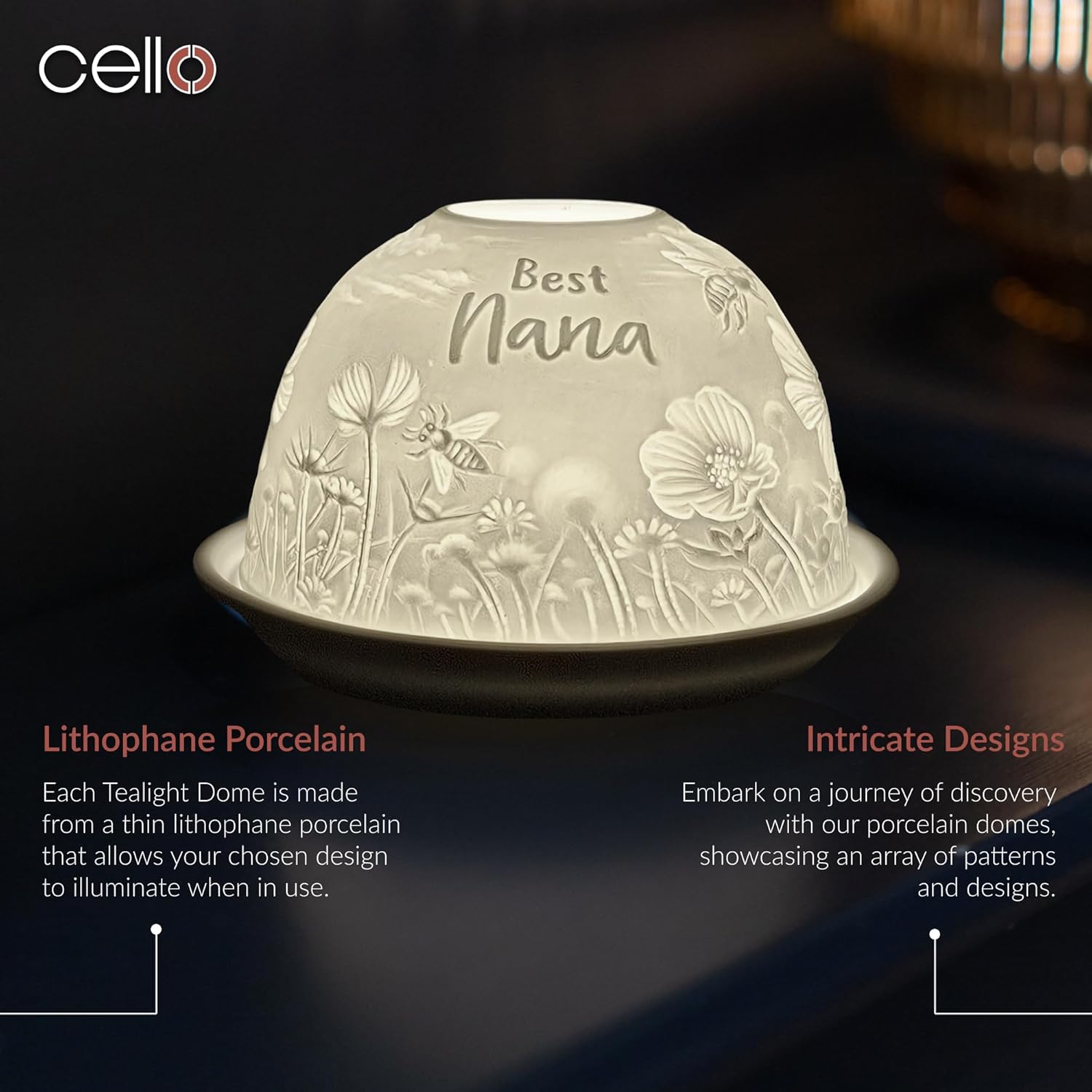 Thumbnail 1 de Cello Porcelain Tealight Holder Dome by Best Nana Design — 3D projection message LED/wax warmer ornament