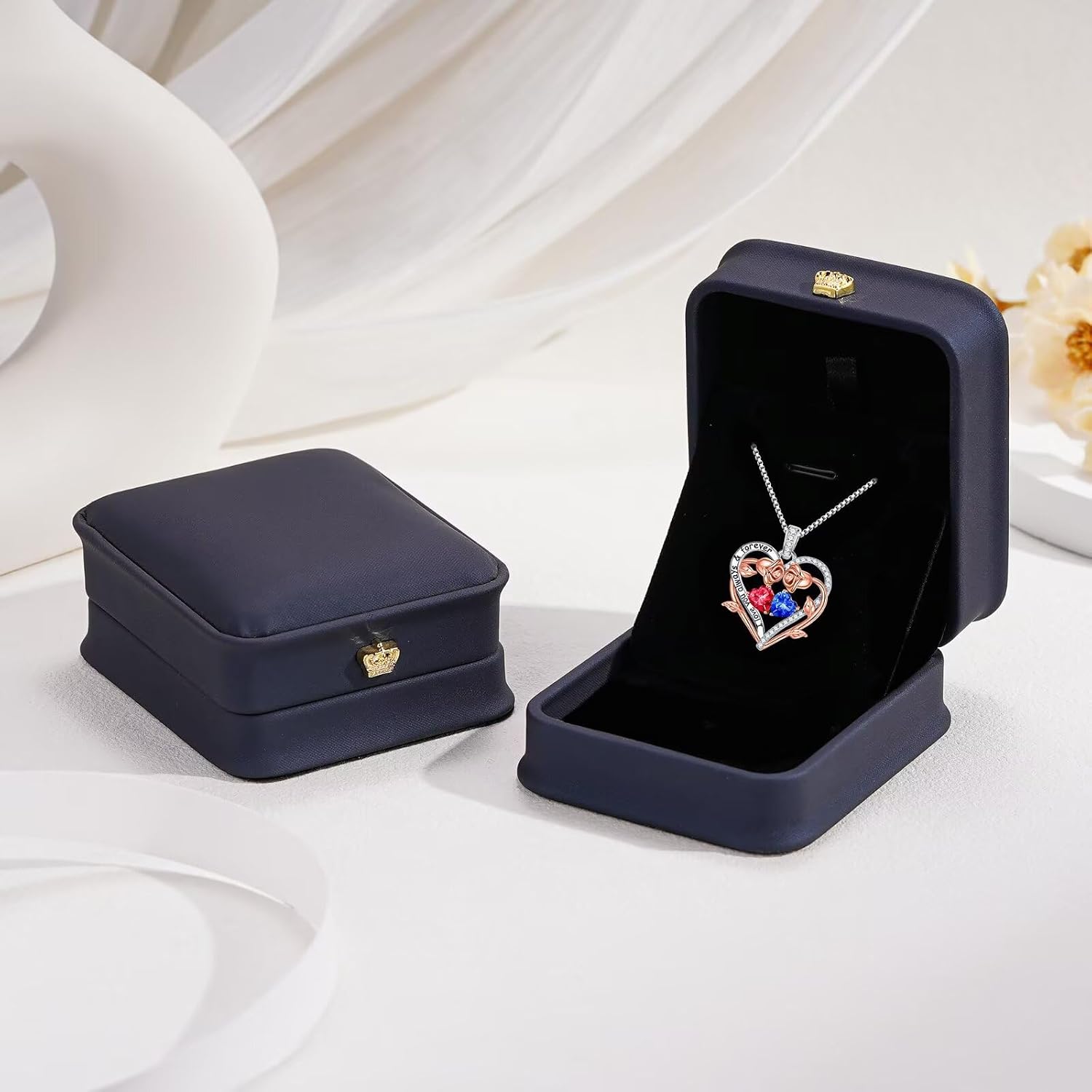Thumbnail 3 de Iefil Rose Heart Double Birthstone Necklace for Wife – Birthstone Jewelry Gift for Women