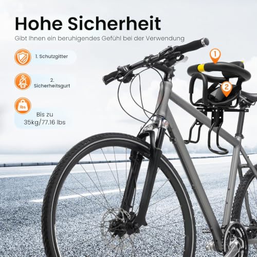 Thumbnail 2 de Donened Kindersitz Fahrrad Vorne – sicherer Front-Kindersitz mit verstellbarem Pedalbereich und gepolsterter Rückenlehne