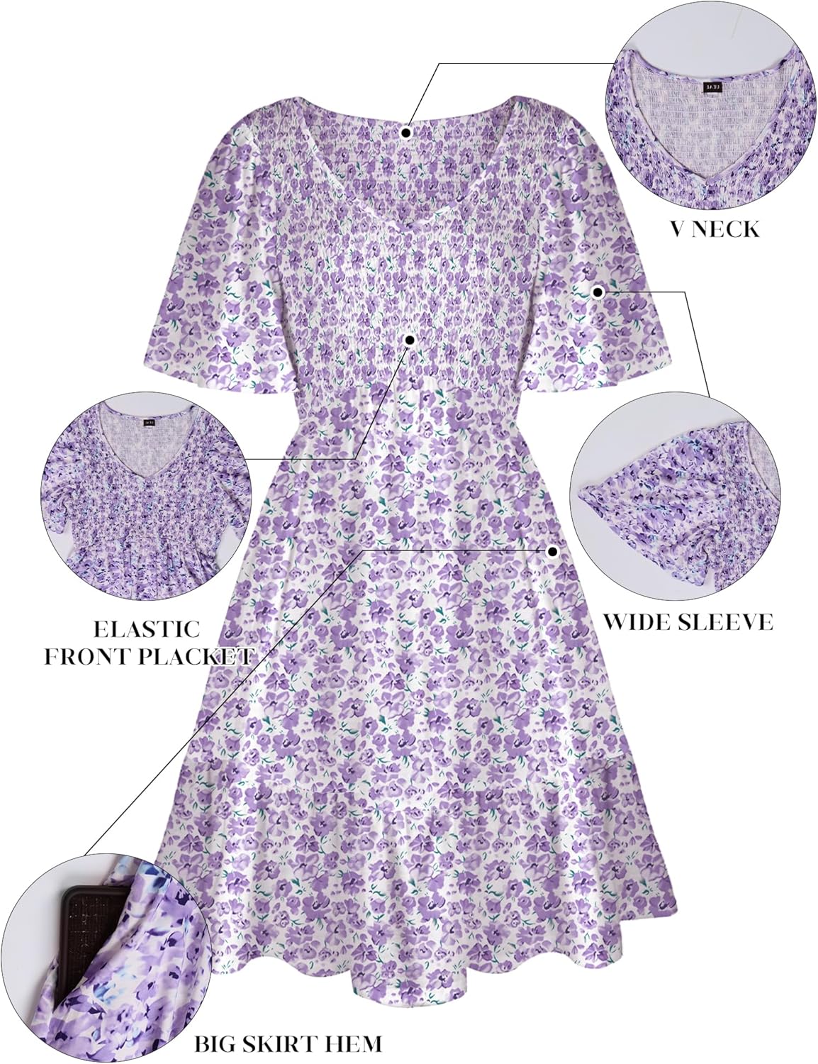 Thumbnail 6 de UEAL Women's Floral Smocked V-Neck Flutter Sleeve Sundress with Pockets