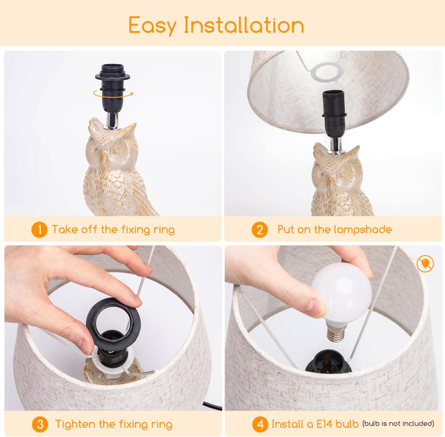 Thumbnail 5 de Aigostar Lampe de table en céramique avec abat-jour tissu (douille E14, max. 40 W) – 32,5 cm