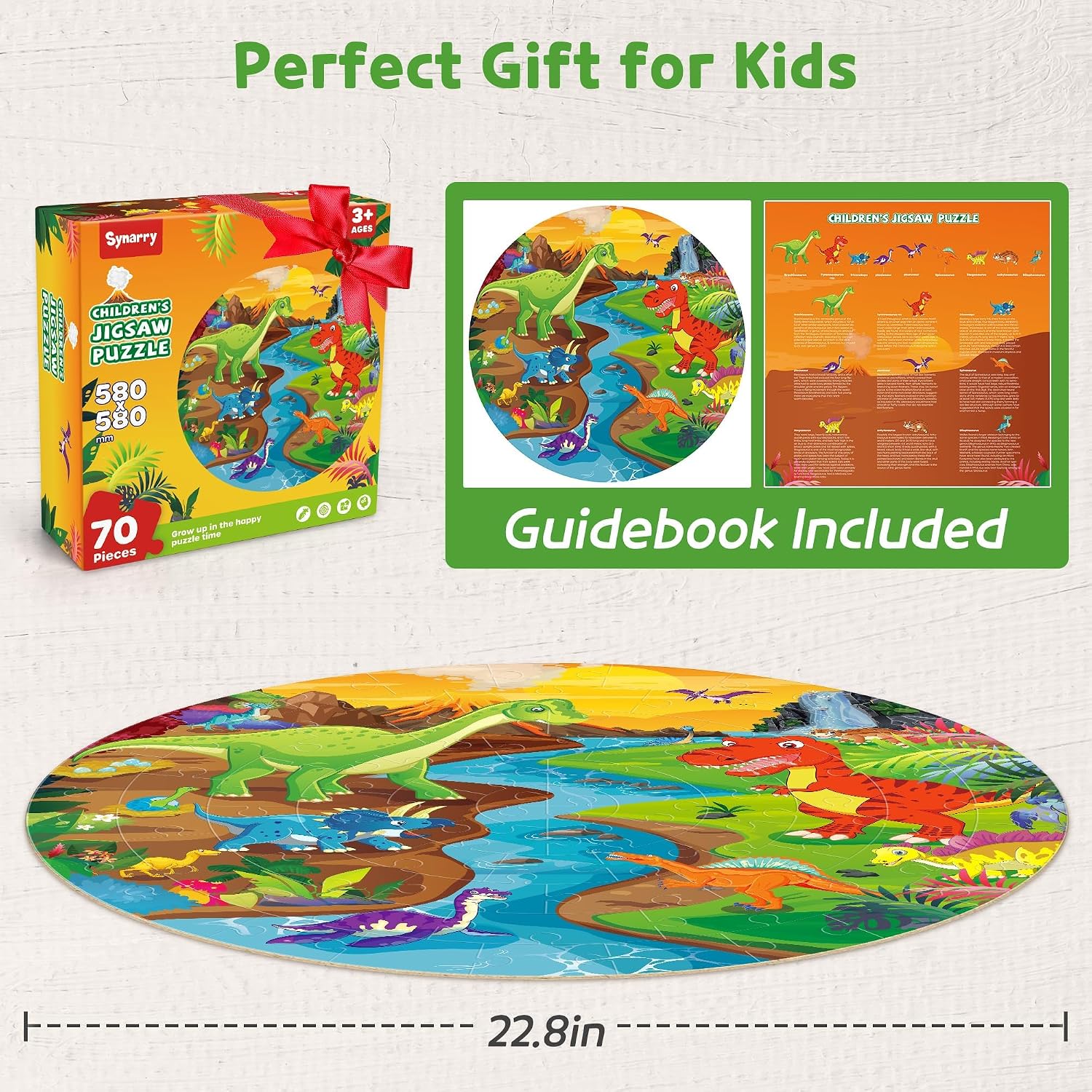 Detalle de SYNARRY SYNP061 Dinosaur Floor Puzzle, 70-Piece Round Jigsaw