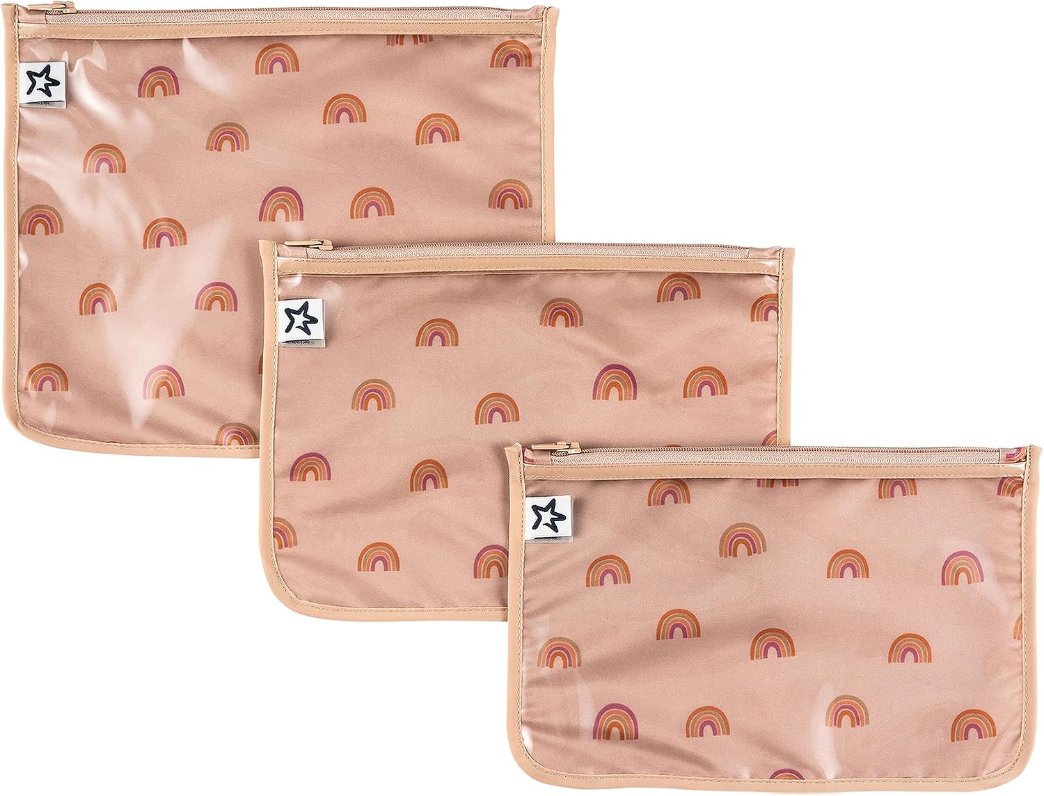 Detalle de Tiny Twinkle Mess-Proof Travel Bag – TSA-Compliant 3-Pack Clear Cosmetic & Organiser Set (Boho Rainbow)