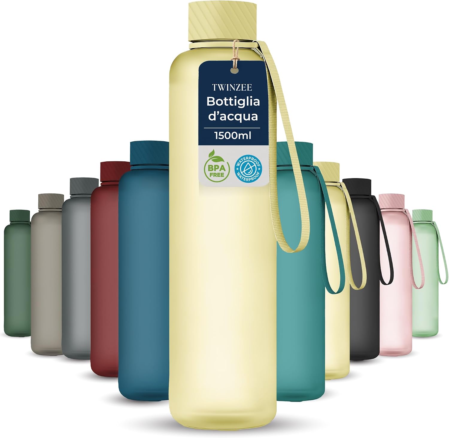 Detalle de Twinzee Borraccia 1,5 L – A prova di perdite, senza BPA, in Tritan giallo