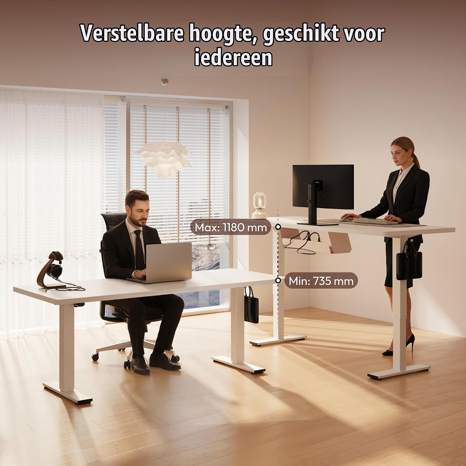 Detalle de FLEXISPOT QE1W-1660-NL03 zit-sta bureau 160 x 60 cm, wit, elektrisch verstelbaar