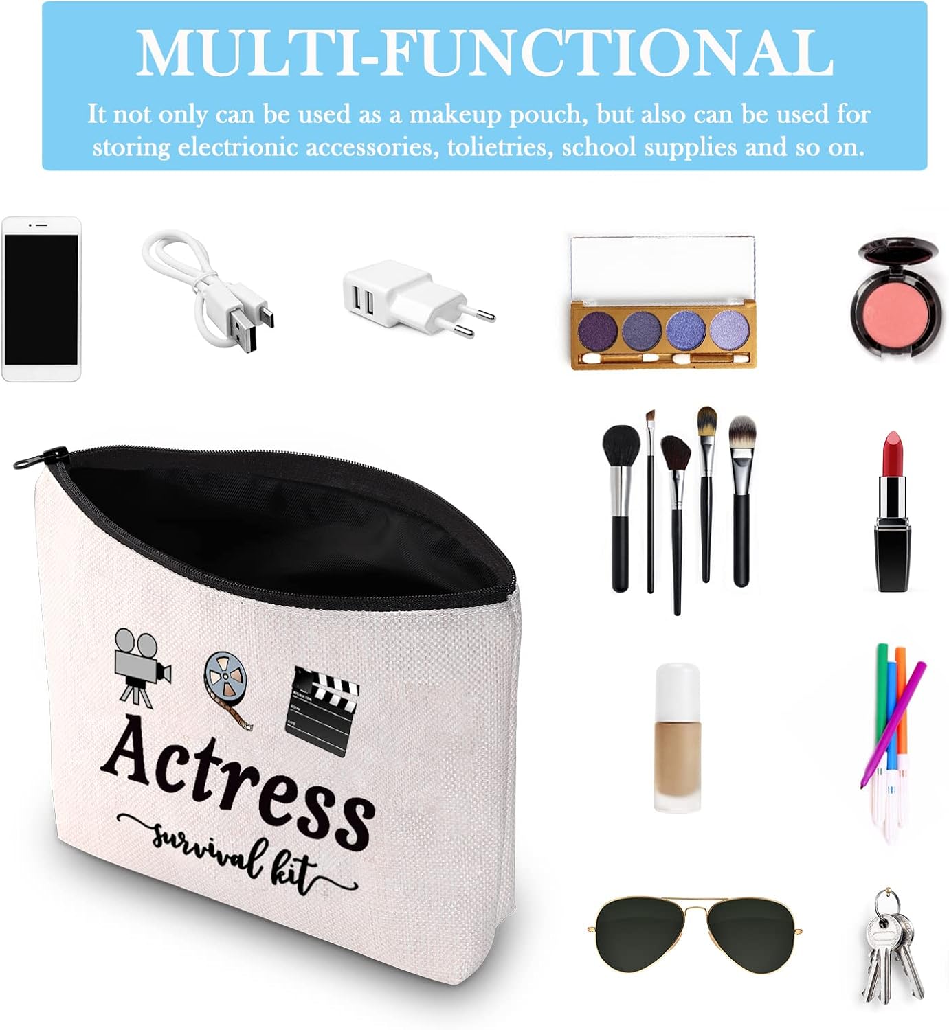 Thumbnail 2 de Actress Survival Kit Theatre Acting Gift Canvas Zip Pouch (EU) for Drama Students