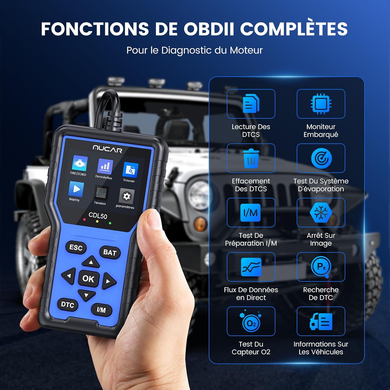 Detalle 2 de Valise Diagnostic Auto MUCAR CDL50 OBD2 : lecteur de codes et effacement des défauts moteur