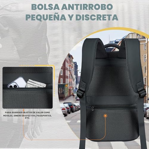 Detalle de Mochila de viaje VMIKIV 24L 40x30x20 cm: opción de cabina con bolsillos antirrobo y compartimento para portátil
