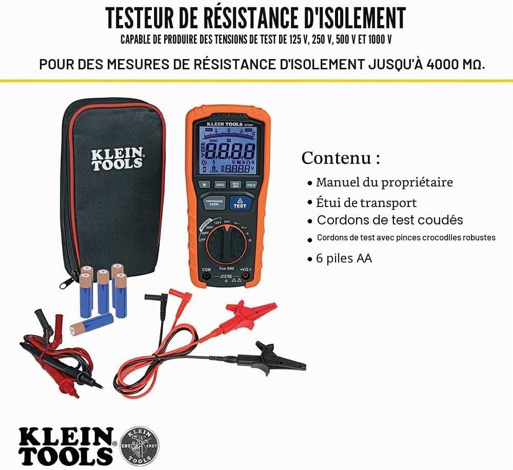 Detalle de Klein Tools ET600 Mégohmmètre — Test d'isolation jusqu’à 4000 MΩ et mesures précis</>