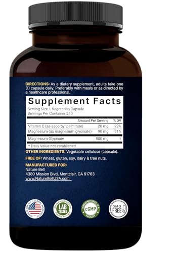 Detalle 2 de NatureBell Pure Magnesium Glycinate 500mg (90 mg elemental) - 240 Veggie Capsules
