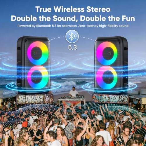 Thumbnail 7 de Peski Karaoke Machine for Adults & Kids — 15W Portable Bluetooth PA System with 2 Mics, TWS, LED Lights, 10H Battery