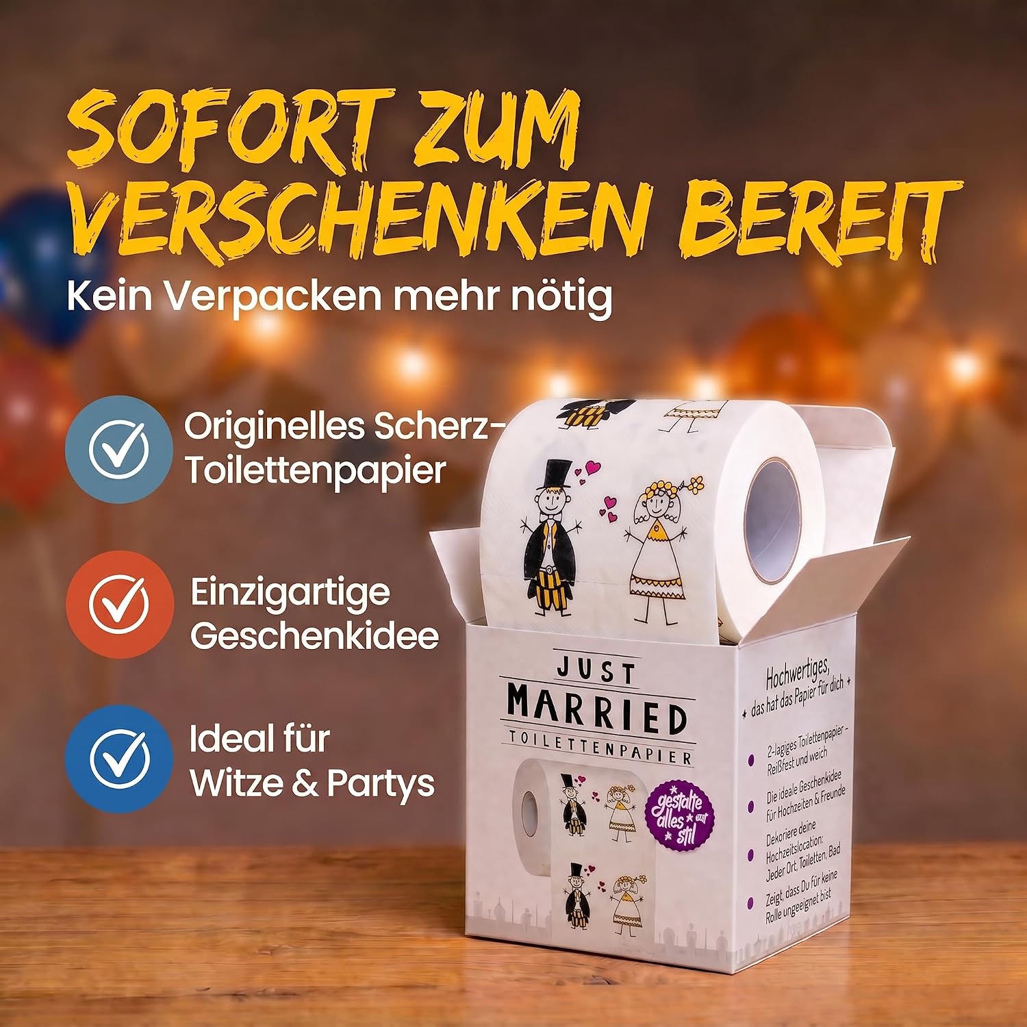 Detalle de GOODS+GADGETS Funny Wedding Toilet Paper, 2-Ply Roll with 200 Sheets