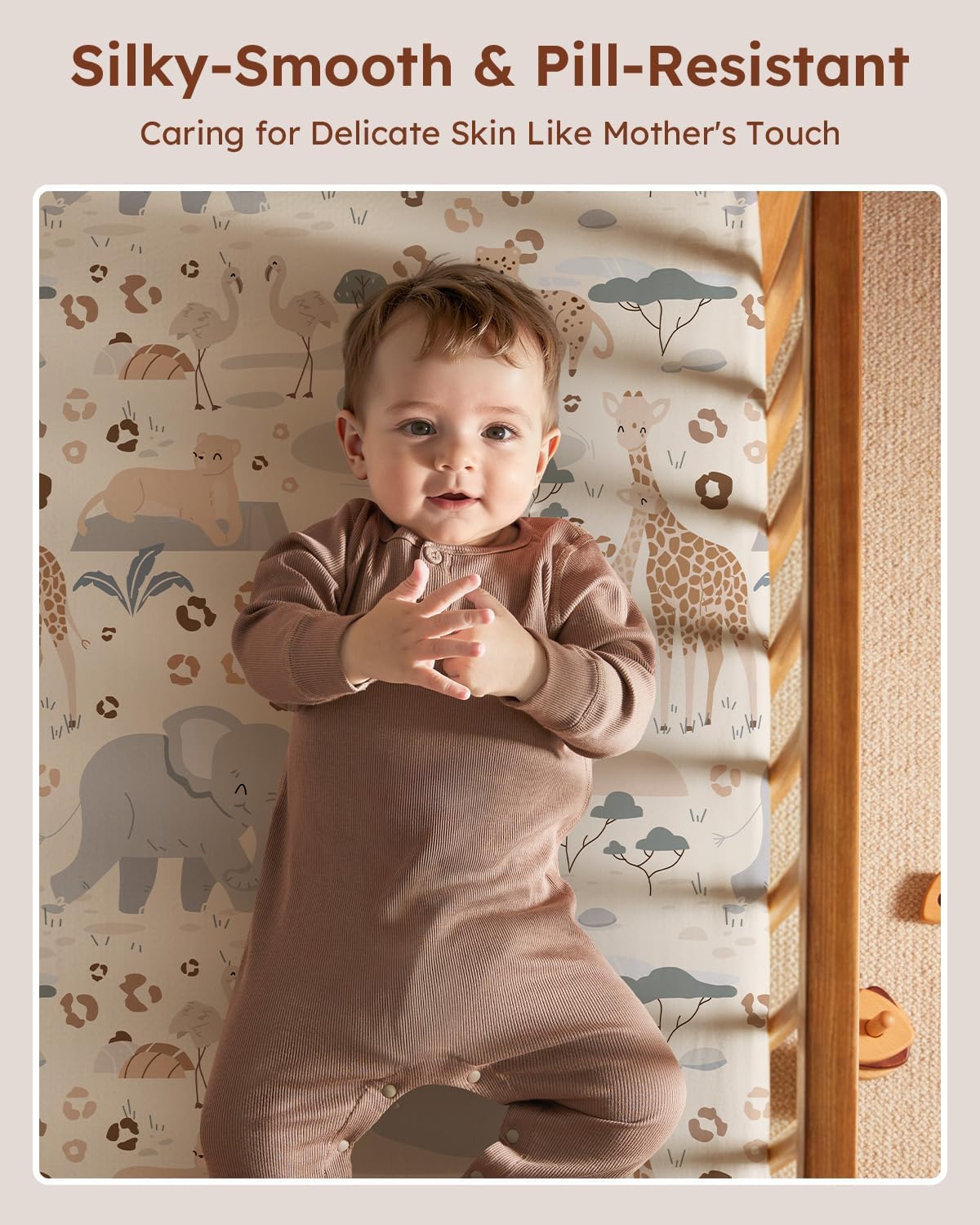 Thumbnail 1 de Unnivoll Cot Bed Sheets 140 x 70 cm – Fitted, 3-Pack, Super Soft & Breathable (Apricot, Green, Gray Elephant)