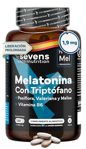 Detalle de Melatonina Pura 1,9 mg con Triptófano – SEVENS NUTRITION. Pastillas para dormir bien