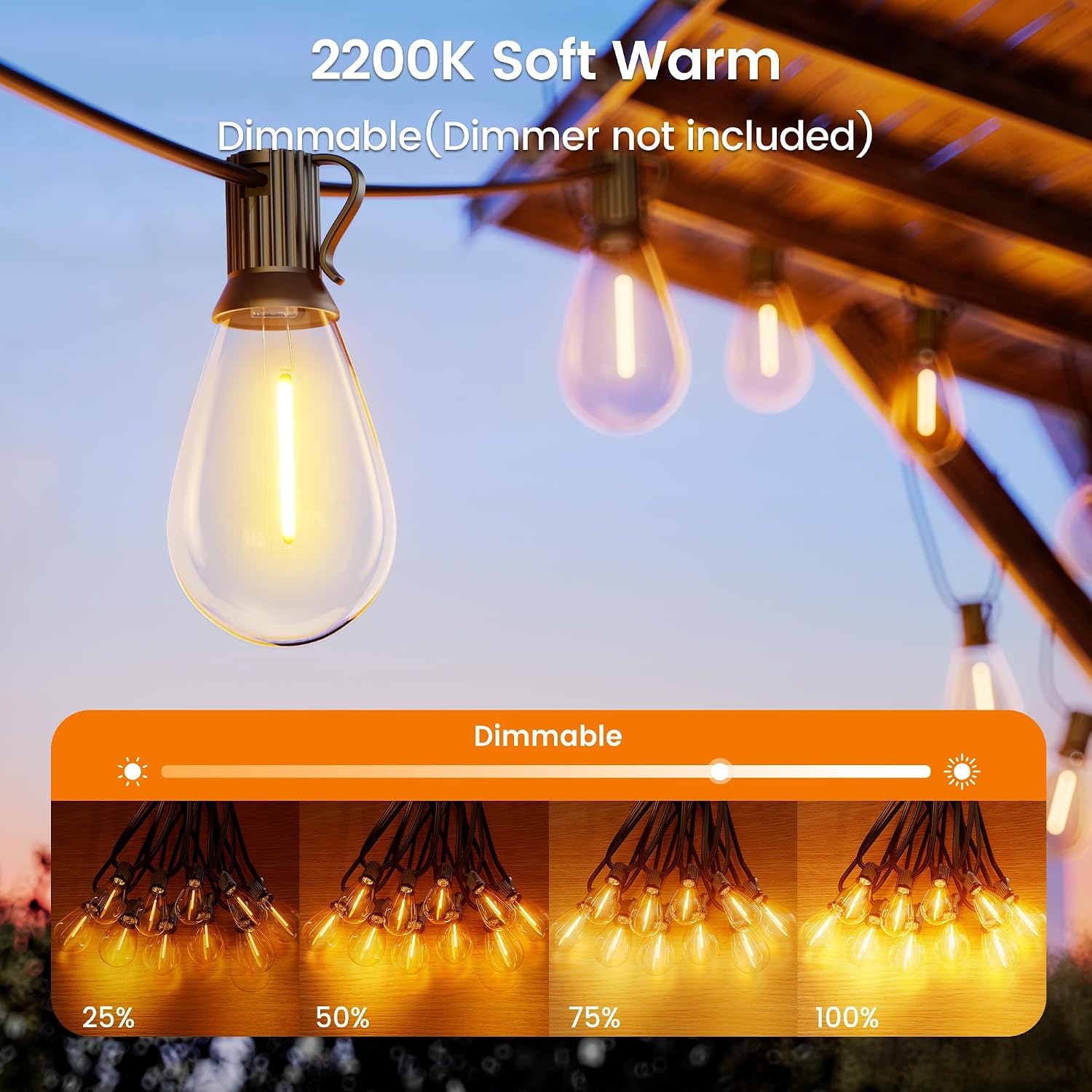 Detalle 1 de WOWLUMEN GLS-20J2P-E12-S11- Outdoor String Lights, 25 ft, 2200K Warm White