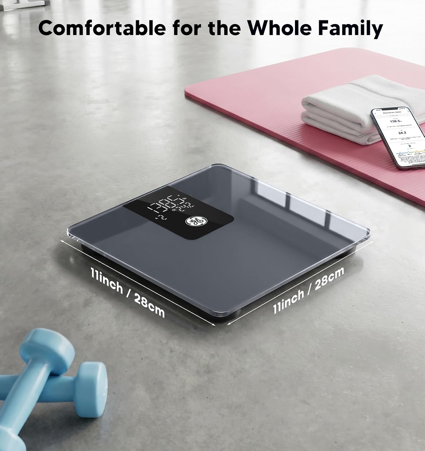 Thumbnail 3 de GE 11-Inch Digital Bathroom Scale, Tempered Glass, Bluetooth, Weight and BMI