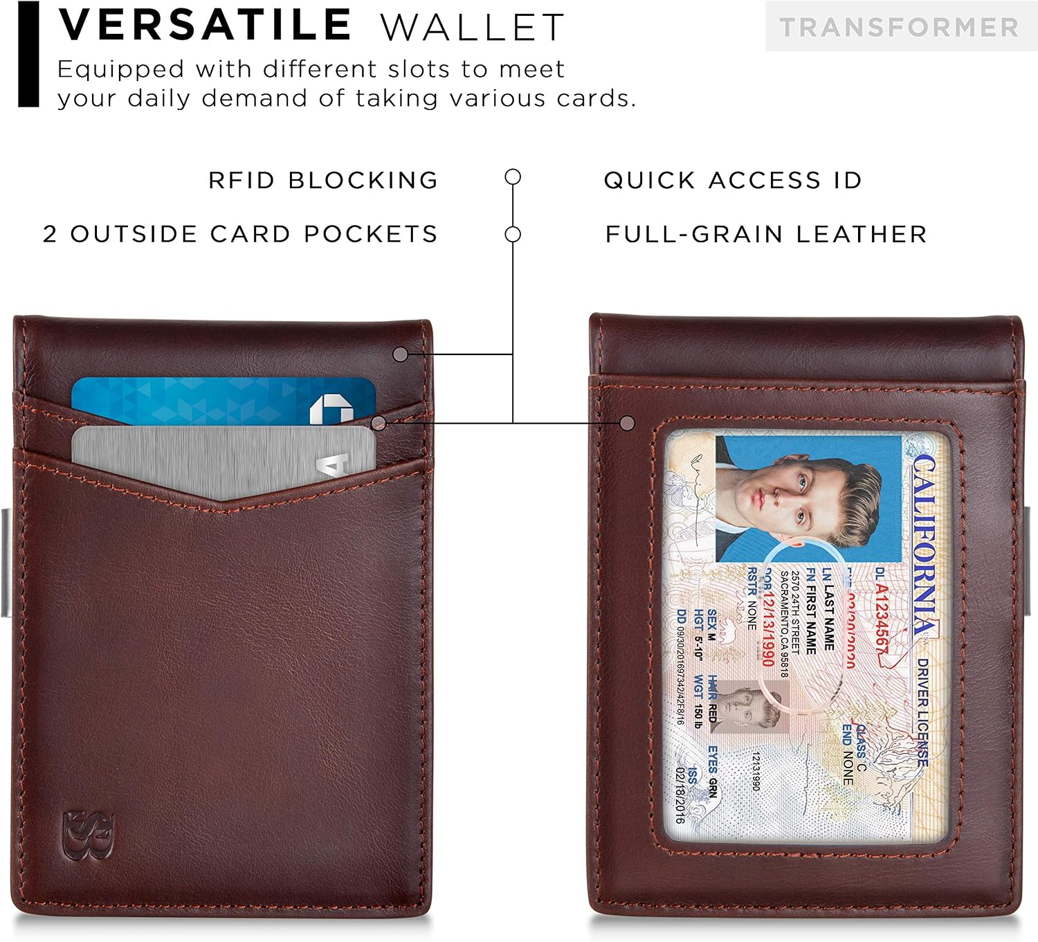 Detalle de SERMAN BRANDS Money Clip Wallet, Full-Grain Leather