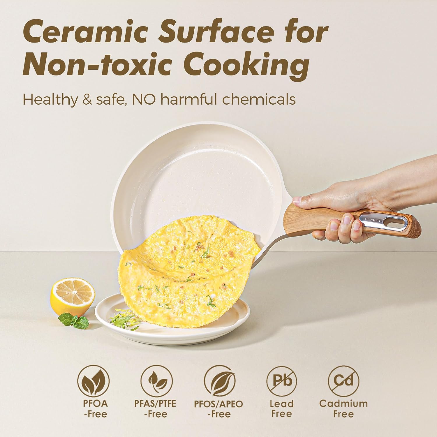 Detalle de SENSARTE Ceramic Pots & Pans 14-Piece Nonstick Cookware Set