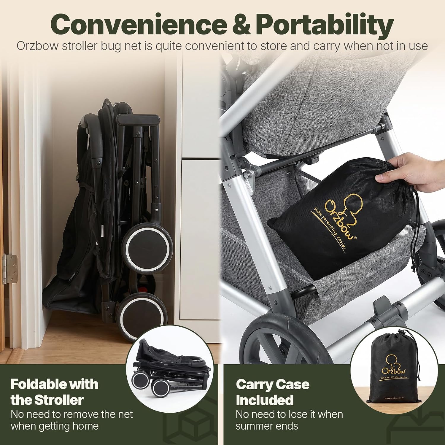 Thumbnail 6 de Orzbow Mosquito Net for Pram – Universal pram, buggy and car seat bug net with zippers (black)