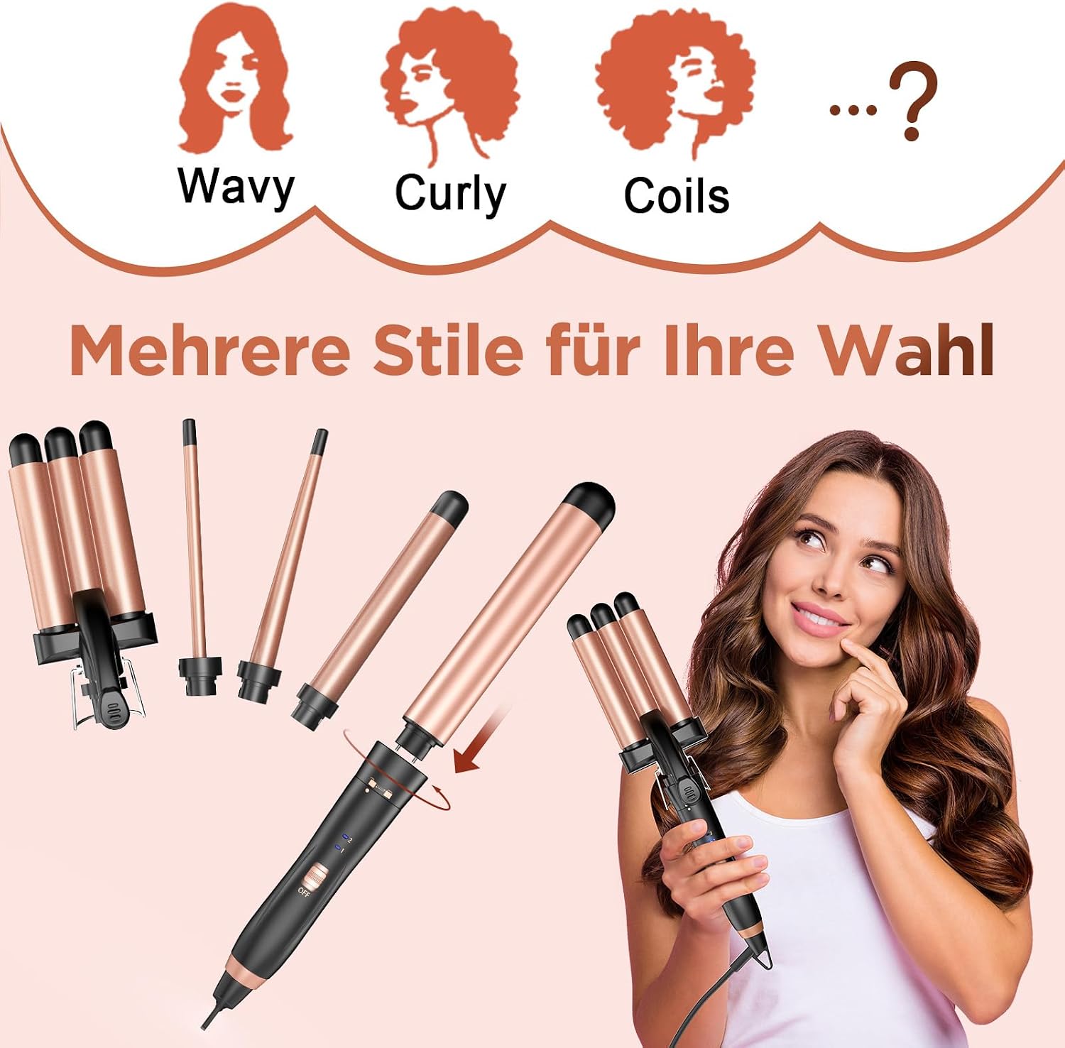 Thumbnail 5 de BESTOPE MIX Welleneisen-Set 5 in 1 mit Turmalin-Keramikfässern (32 mm, 25 mm, 9 mm, Kegel 9–19 mm, Welle)
