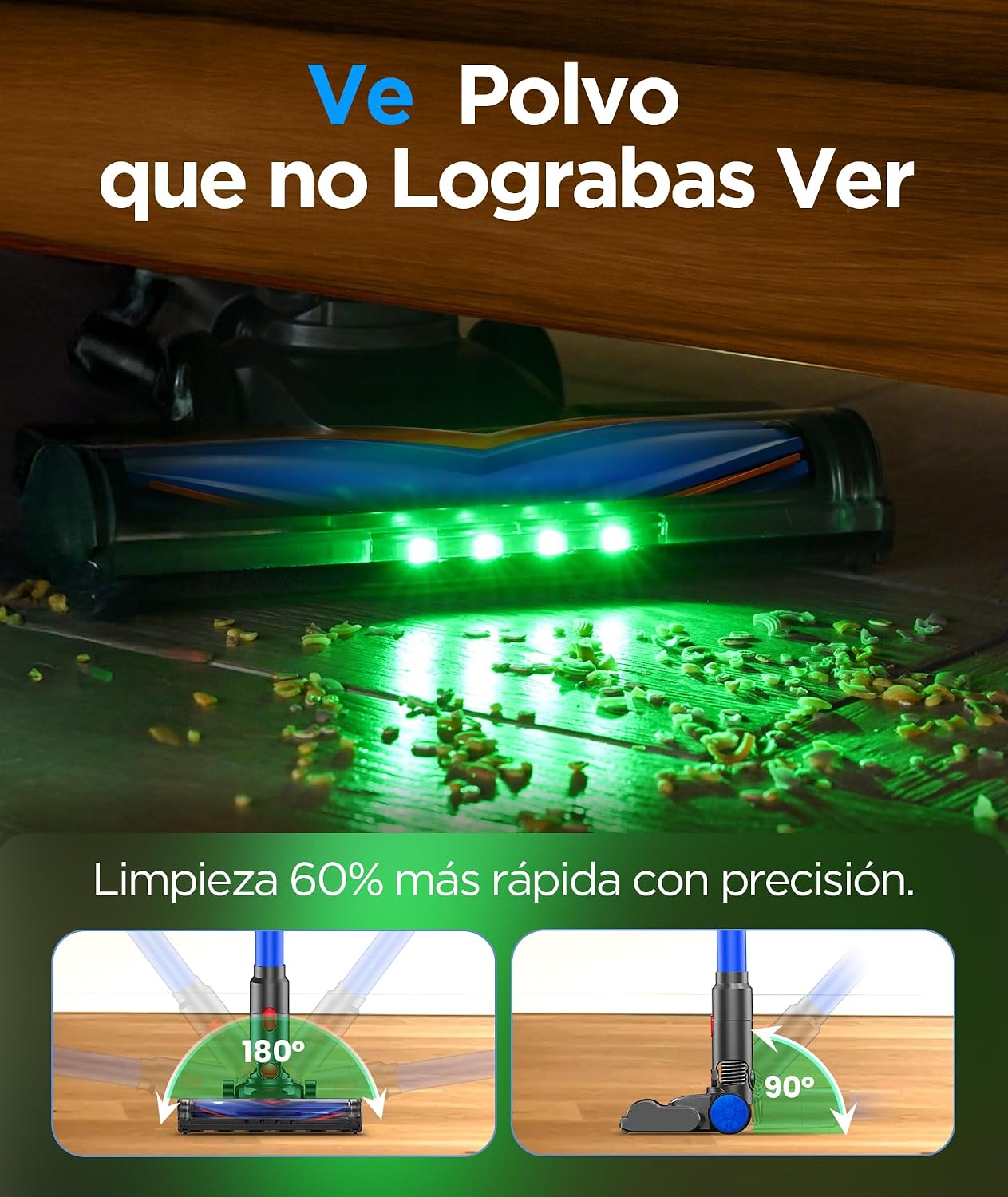 Detalle 2 de VersLife Z8 Aspiradora sin cable 40KPA/500W con pantalla LED y luz verde para pelo de mascotas