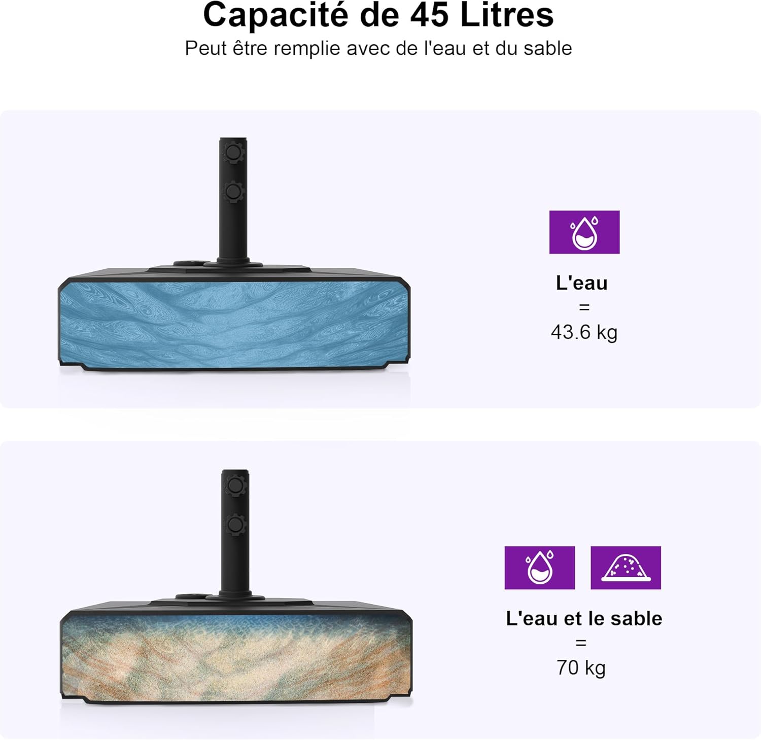 Thumbnail 1 de PURPLE LEAF MLB45: Pied de Parasol avec Roues et Base Remplissable 70 kg – Noir