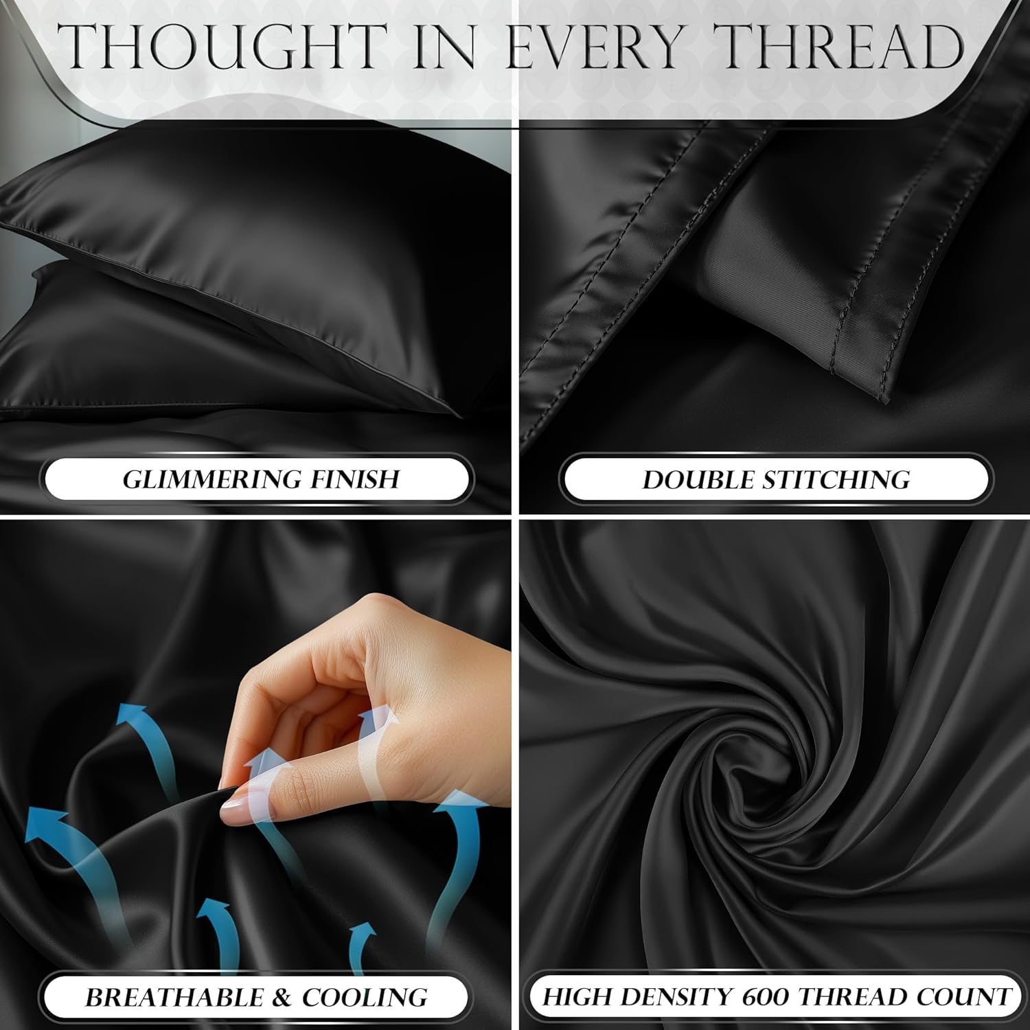 Thumbnail 2 de DECOLURE Satin Bed Sheets Queen 15" Deep Pocket