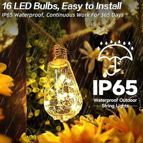 Thumbnail 6 de Cnulenzt Guirlande Lumineuse Extérieure Solaire – 16 ampoules, 8 m, IP65, blanc chaud