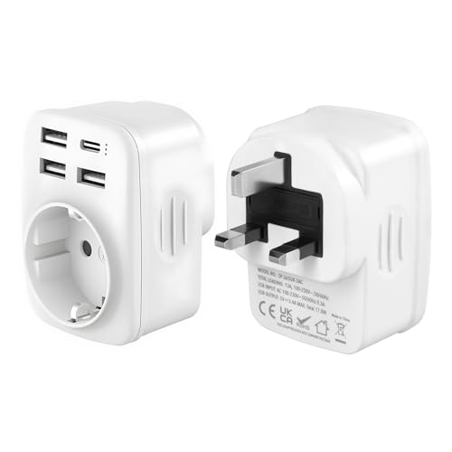 Detalle de Carehabi Adaptateur Prise Anglaise avec 3 USB-A et 1 USB-C ⚡