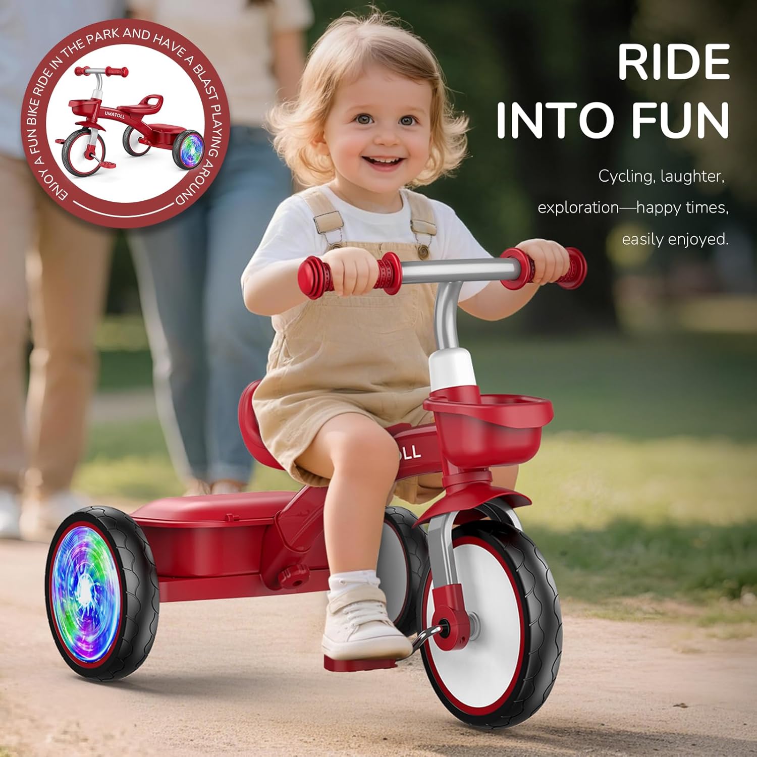 Thumbnail 4 de Umatoll Toddler Tricycle (18 Month–4 Years) with Adjustable Seat & Light-Up Wheels, Red