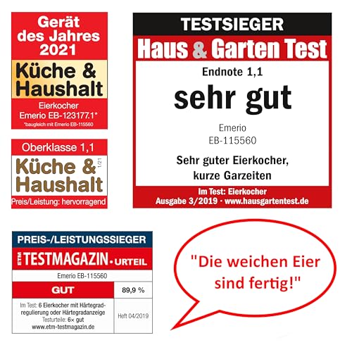 Detalle de EMERIO sprechender Eierkocher EB-123177.1 – 6 Eier, 3 Garstufen, Sprachansage, BPA-frei