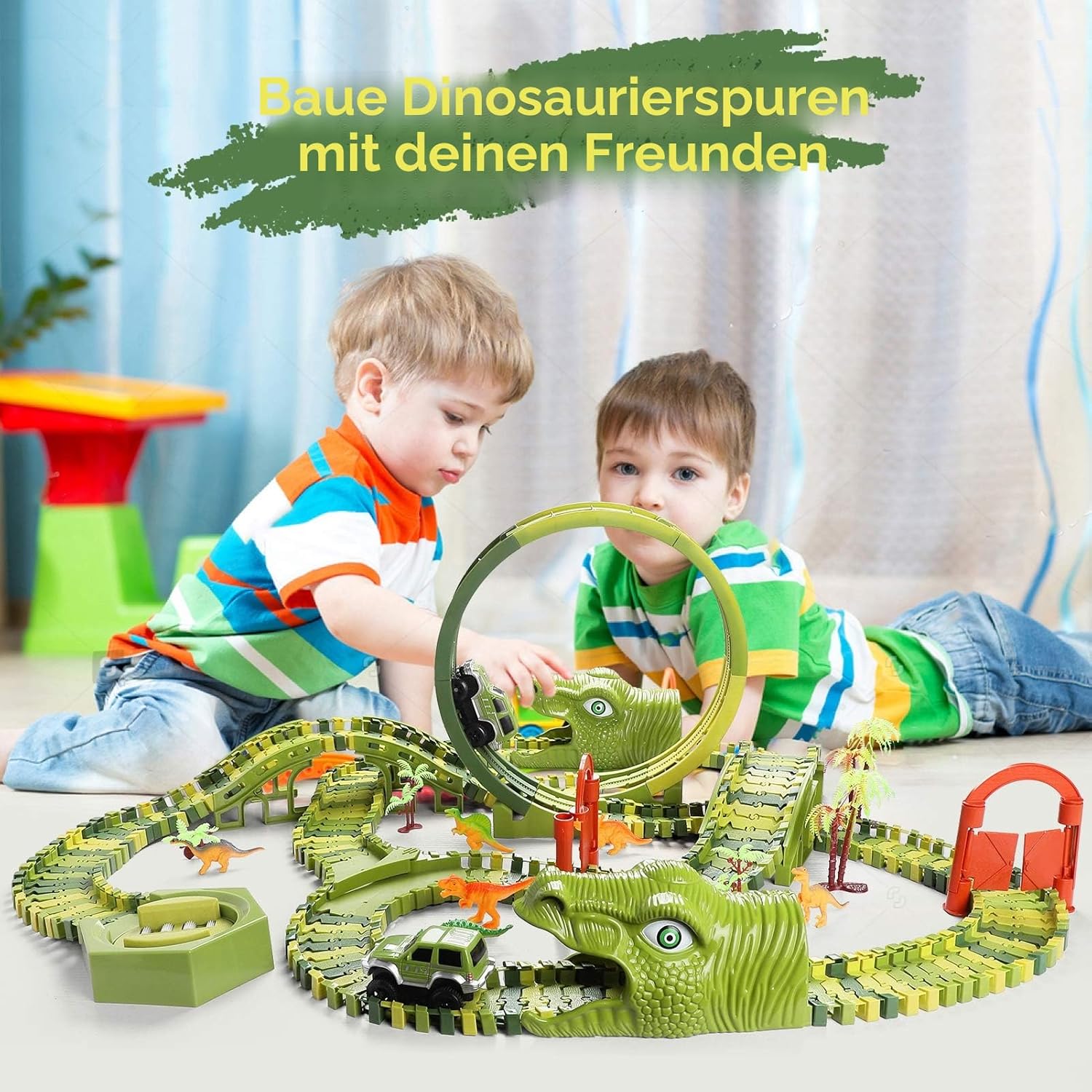 Thumbnail 3 de burgkidz Dinosaurier Rennstrecken Spielset – 360-Grad Looping, 387 Teile, inklusive 2 Rennwagen