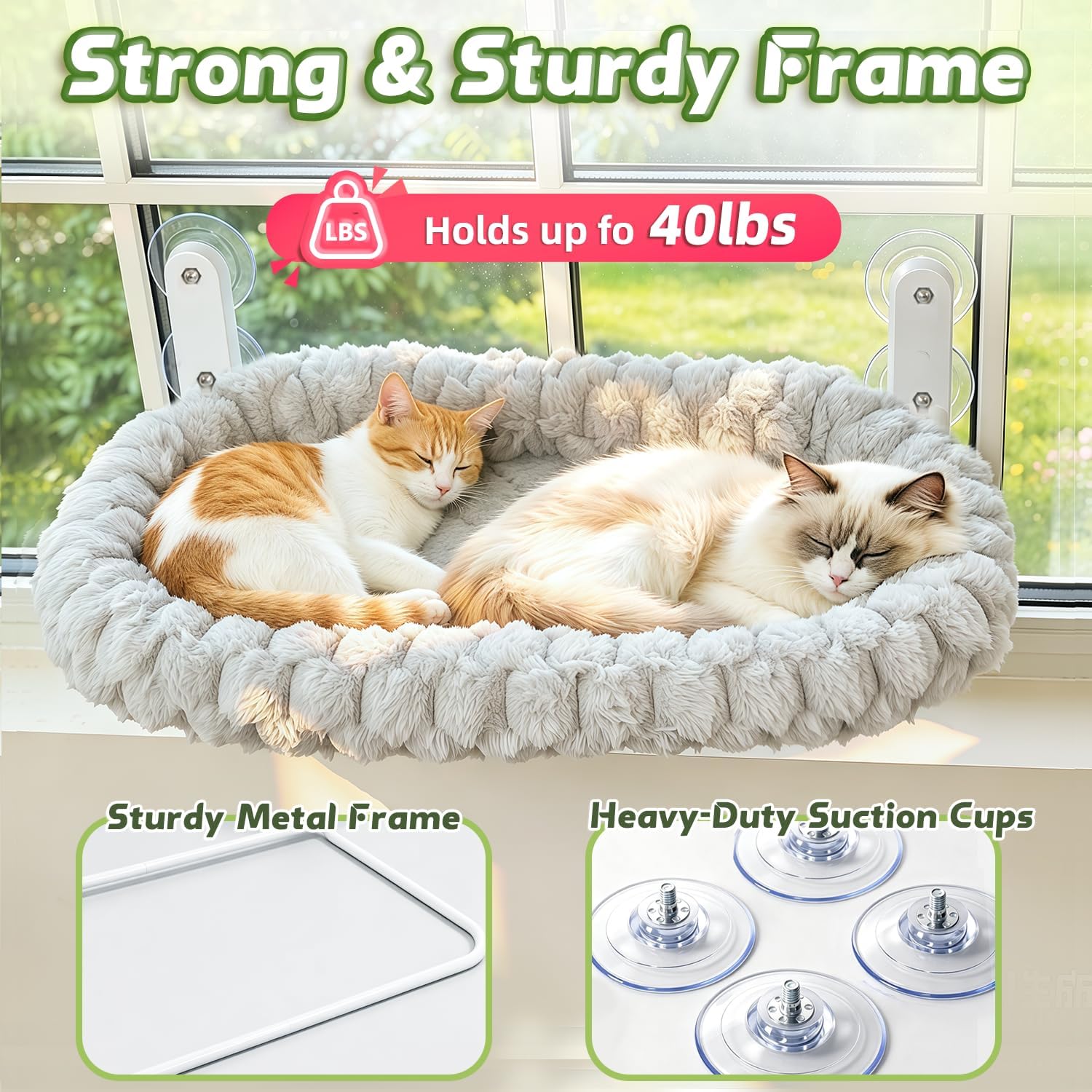 Detalle 2 de AMOSIJOY CWP-XL-GREY-STRIPE Foldable Cat Window Perch, XL Gray Cushion