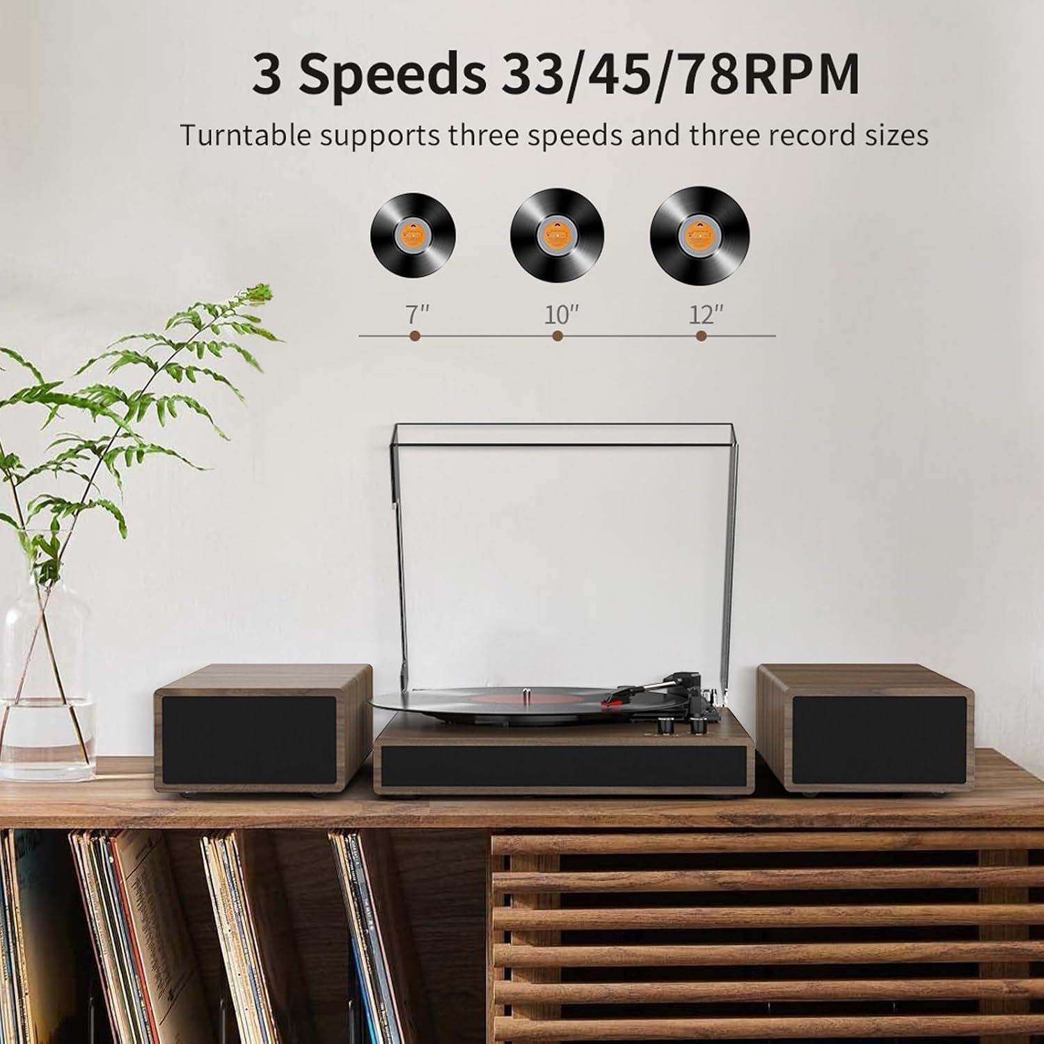 Detalle 1 de RetroAudio Belt-Drive Record Player with Bluetooth, 3 Speeds and Dual Speakers