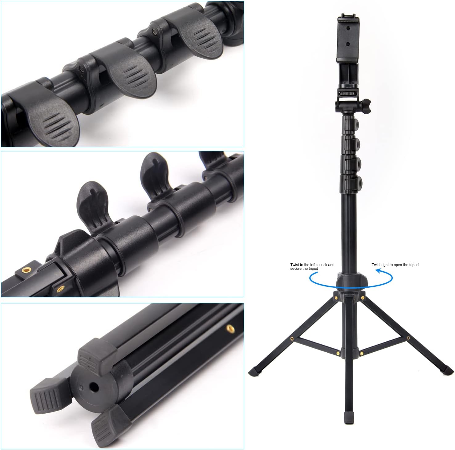 Thumbnail 6 de CAMBOFOTO 66" /168cm phone tripod: compact selfie stick + 360° swivel stand