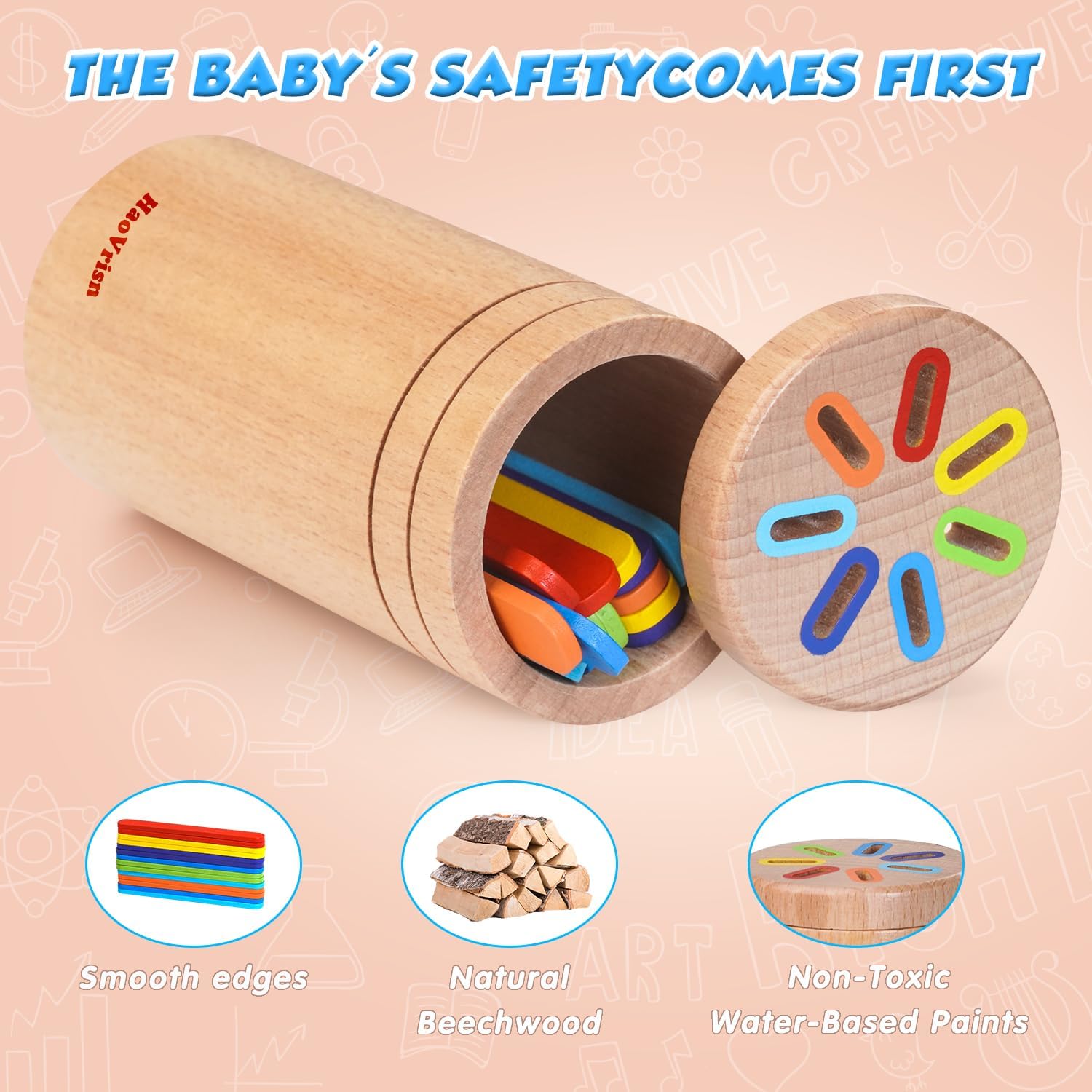 Detalle 2 de Giocattoli Montessori HaoVrisn da impilare e ordinare (1-3 anni) con forme e colori
