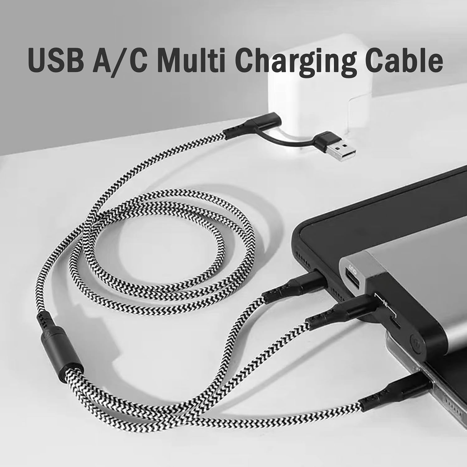 Detalle de Unillous Multi USB Kabel 5 in 1 – 2 Stück je 1,2 m, Nylon geflochtenes Kabelset für USB A/USB C/Micro USB