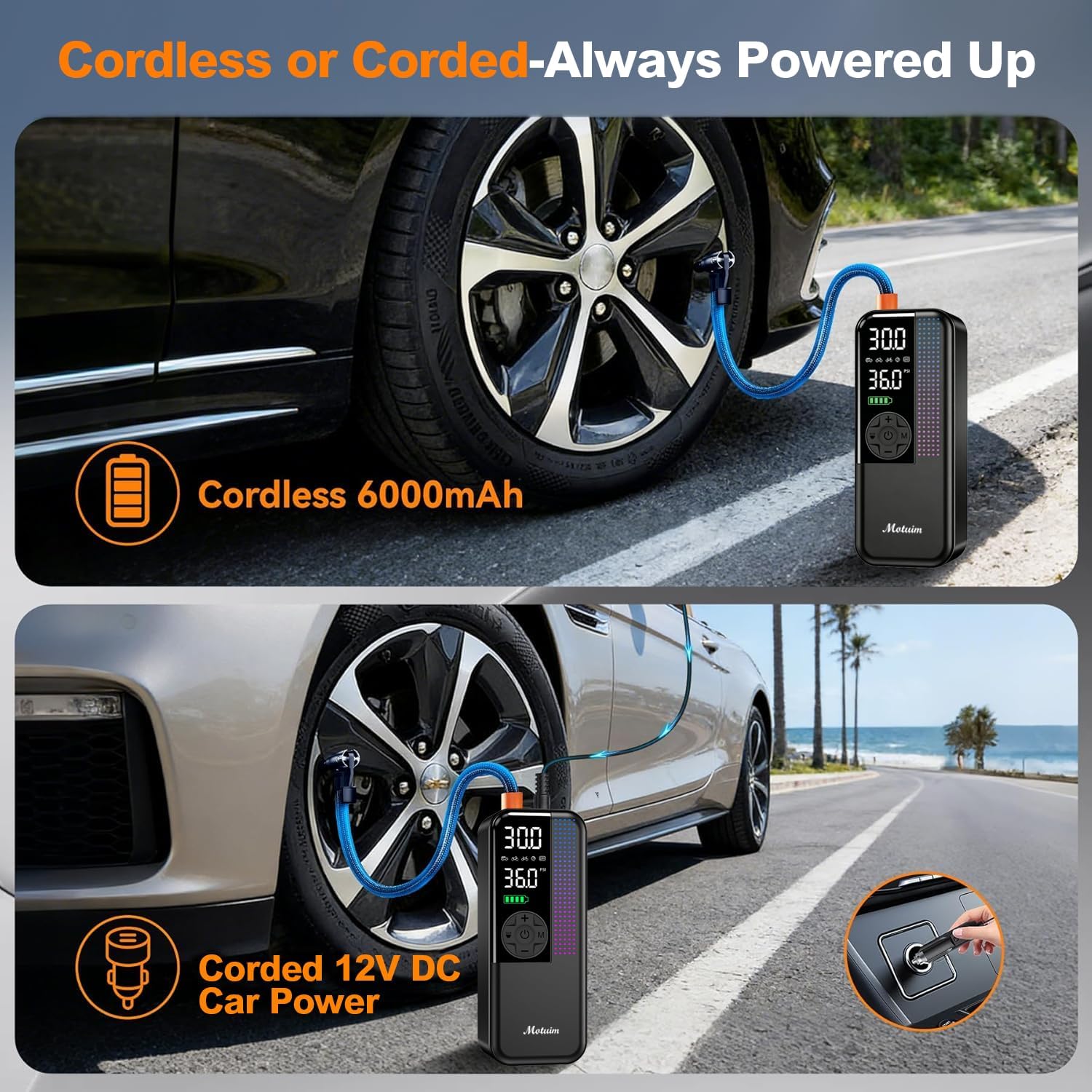 Thumbnail 3 de Motuim Cordless Car Tyre Inflator Air Compressor, 150 PSI – Portable Rechargeable Tyre Pump