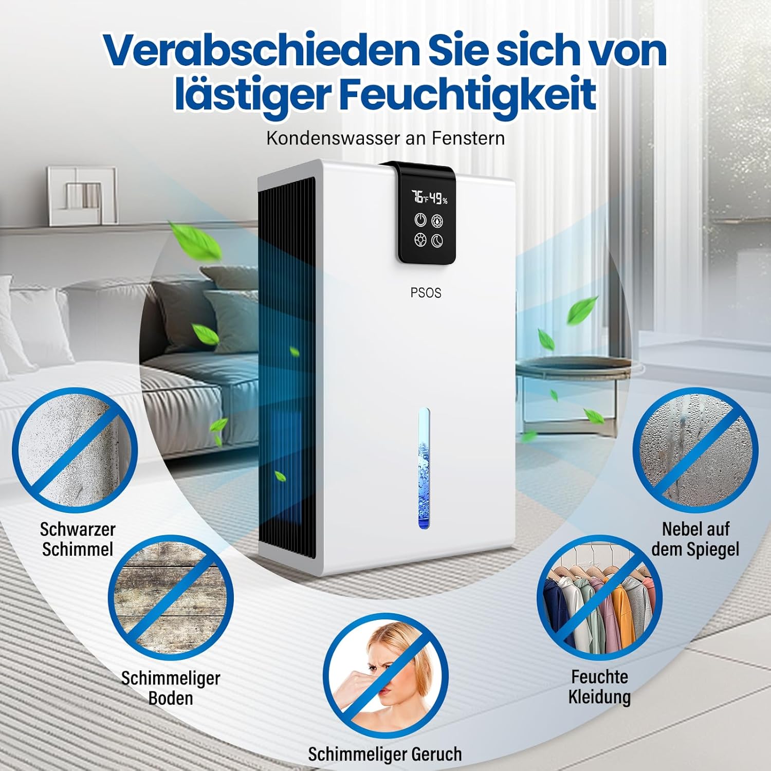 Thumbnail 6 de Luftentfeuchter Elektrisch PSOS – Ultra leise, 2800 ml, LED Display, Automatisches Abtauen, Schlafmodus