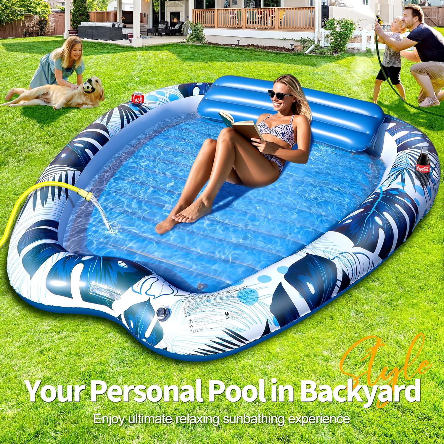 Detalle 2 de LanOcean Luftmatratze Pool Erwachsene 230 × 170 cm – XXL-Liege mit Getränkehaltern