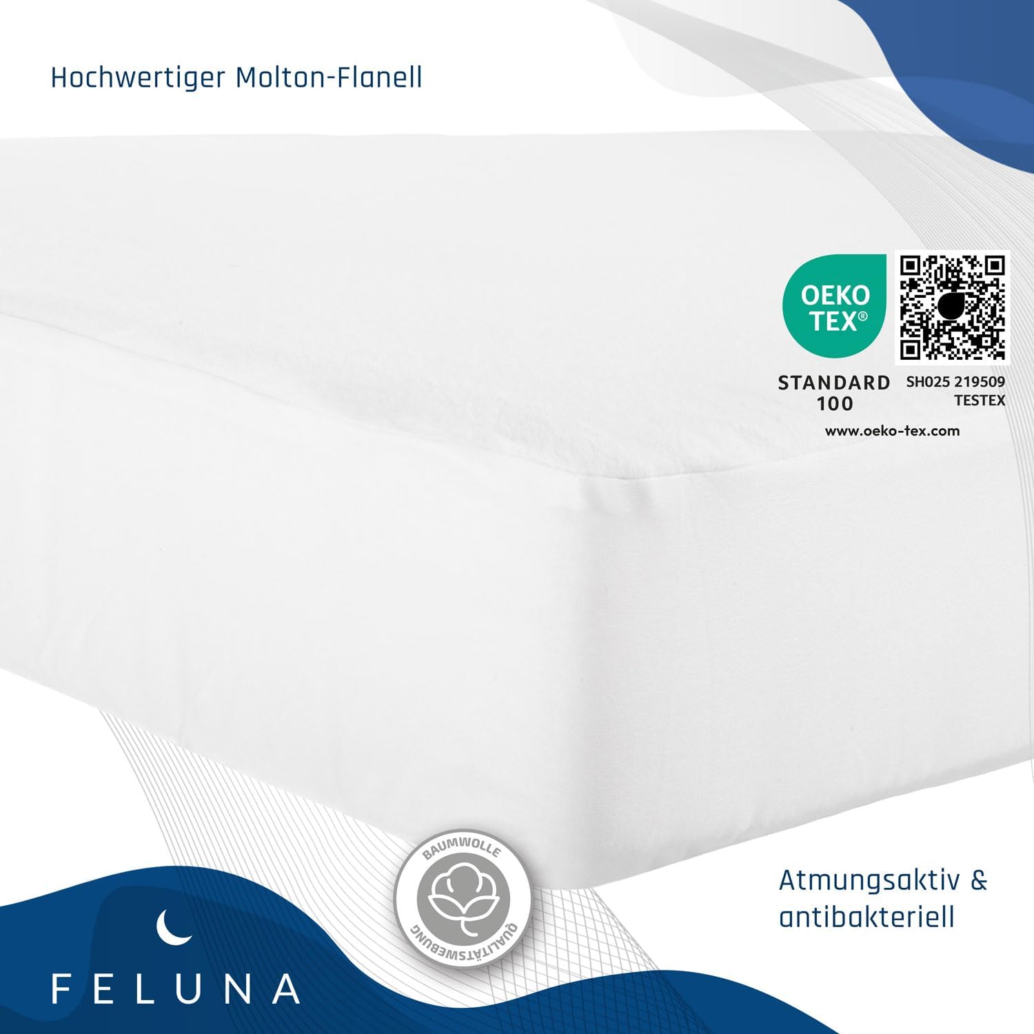 Detalle de Feluna® Premium waterdichte molton-matrasbeschermer 90 x 200 cm van katoenflanel