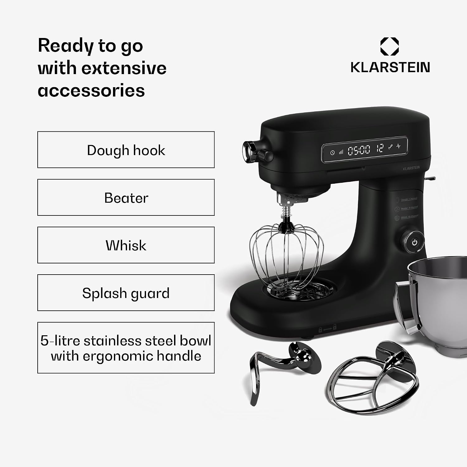 Thumbnail 5 de Klarstein Chiara Stand Mixer, 1,600 W, 5 L Bowl, 12 Speeds and LCD Touch Display