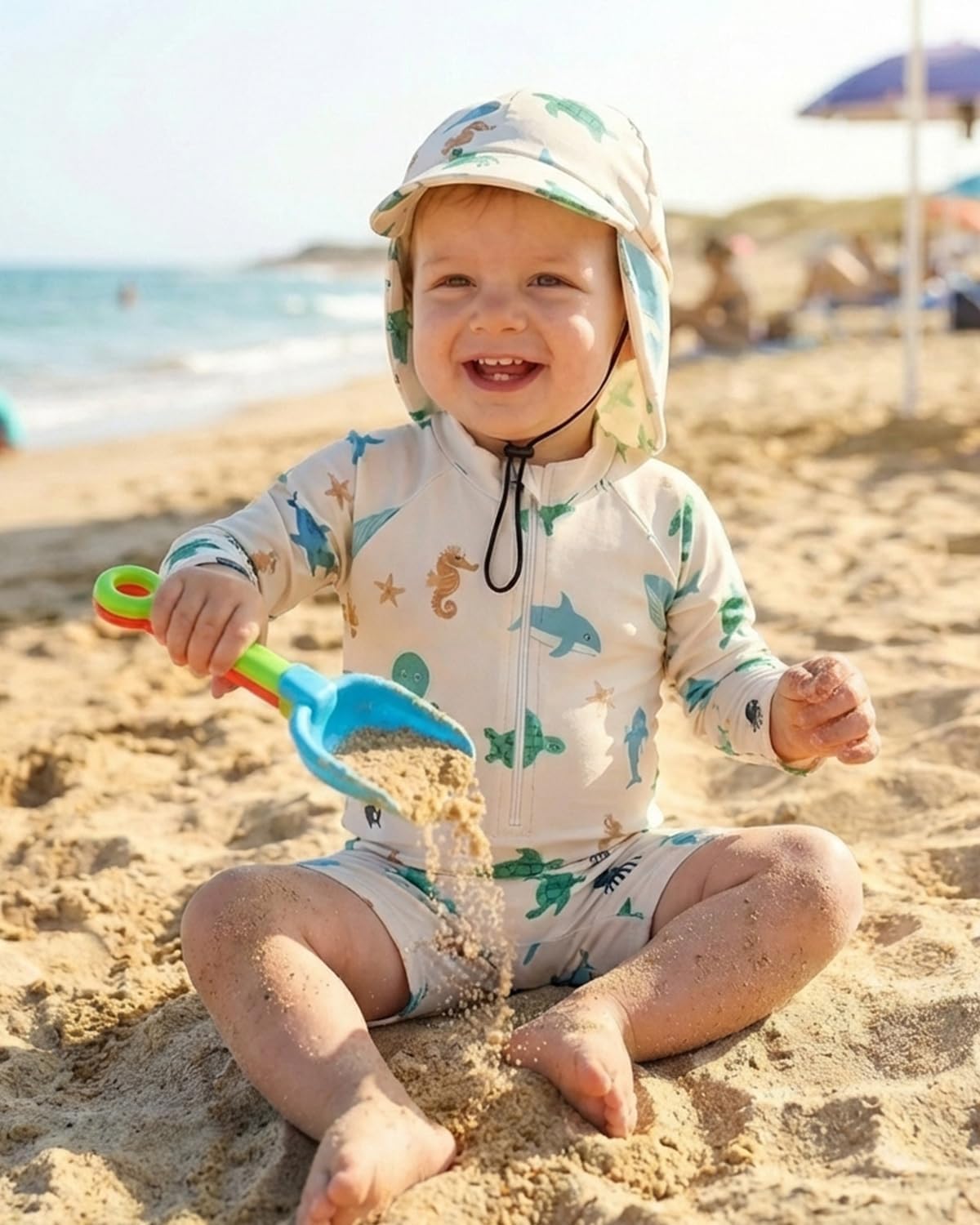 Thumbnail 1 de Baby Swimsuit Rash Vest Set (UPF 50+) with Hat, Long Sleeve 0M–3T – Unisex Infant Swimwear