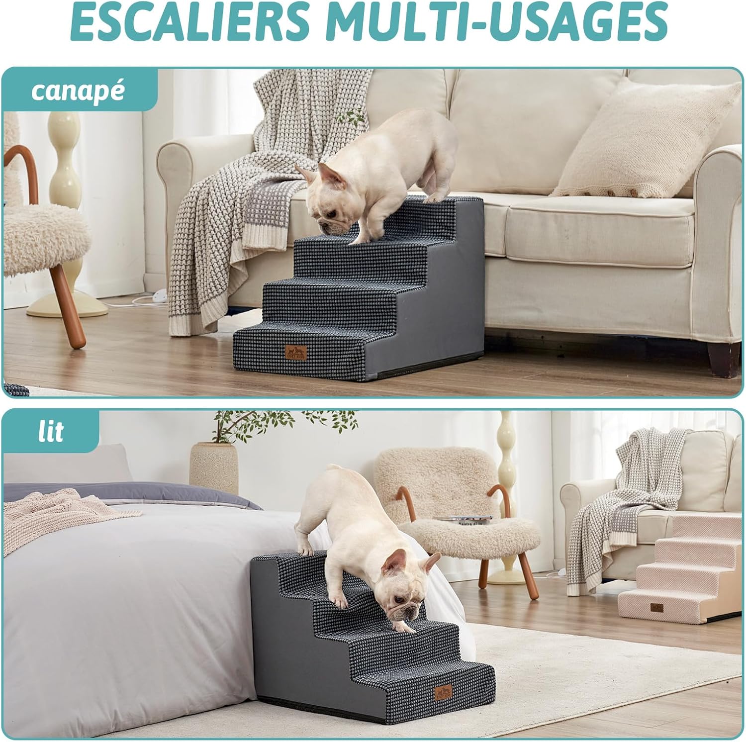 Thumbnail 6 de COZY KISS Escaliers pour Chiens à 4 Marches – 60x45x45 cm, Gris Foncé