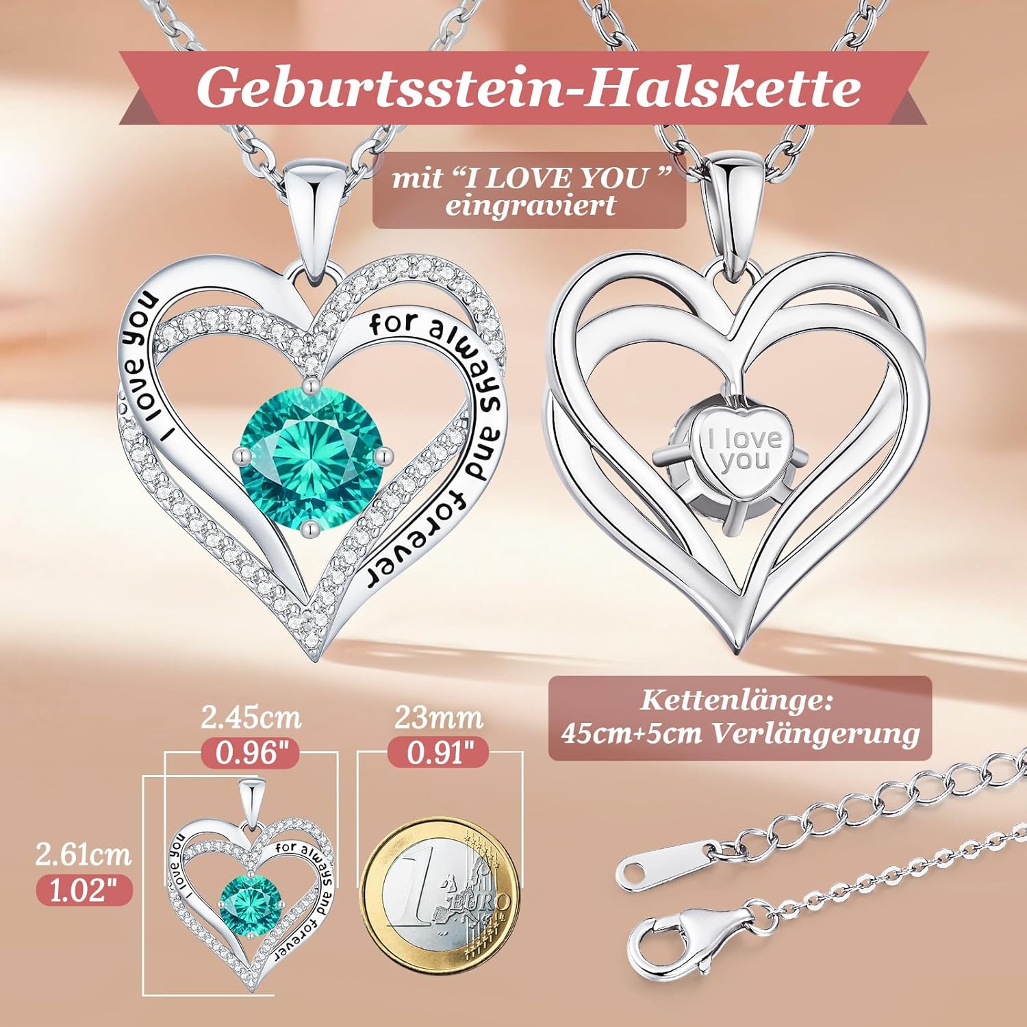 Thumbnail 4 de CDE Damen-Halskette mit Herz-Anhänger, kubische Zirkonia (5A) und Geburtssteinen – Geschenk für viele Anlässe