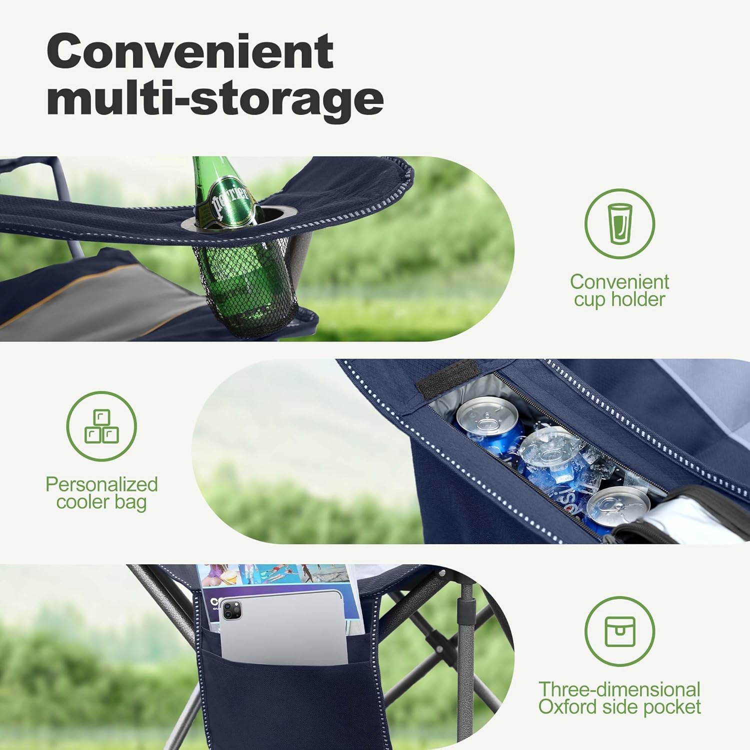 Thumbnail 6 de LET'S CAMP Folding Camping Chair Oversized 450 LBS Capacity (2-Pack) with Cup Holder, Storage & Cooler Bag