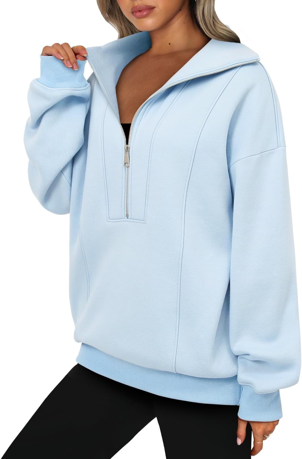 Detalle de onlypuff Women's Half-Zip Pullover Sweatshirt, Oversized Loose Fit with Pocket